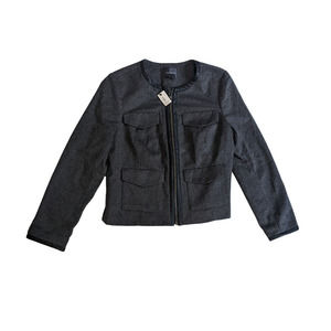 *NWT* The Limited Grey Wool Blend Zip Jacket w/ Black Faux Leather Trim Size L